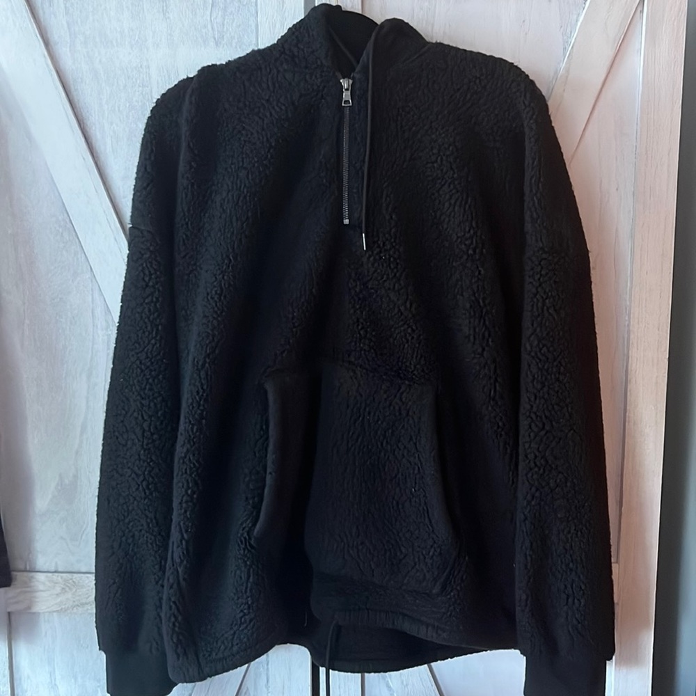 Fluffy Black Half-Zip Sweatshirt